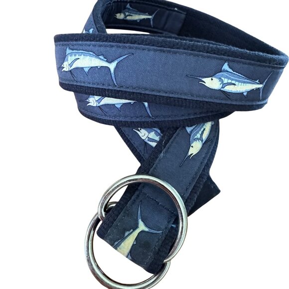 Vineyard Vines Shep Ian Mens Belt XL Navy Marlin Double D-Ring Closure - Picture 2 of 6